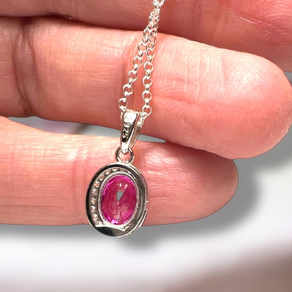 Bright Pink Sapphire Pendant Handcrafted in Sterling Silver 925 - Picture 5 of 10
